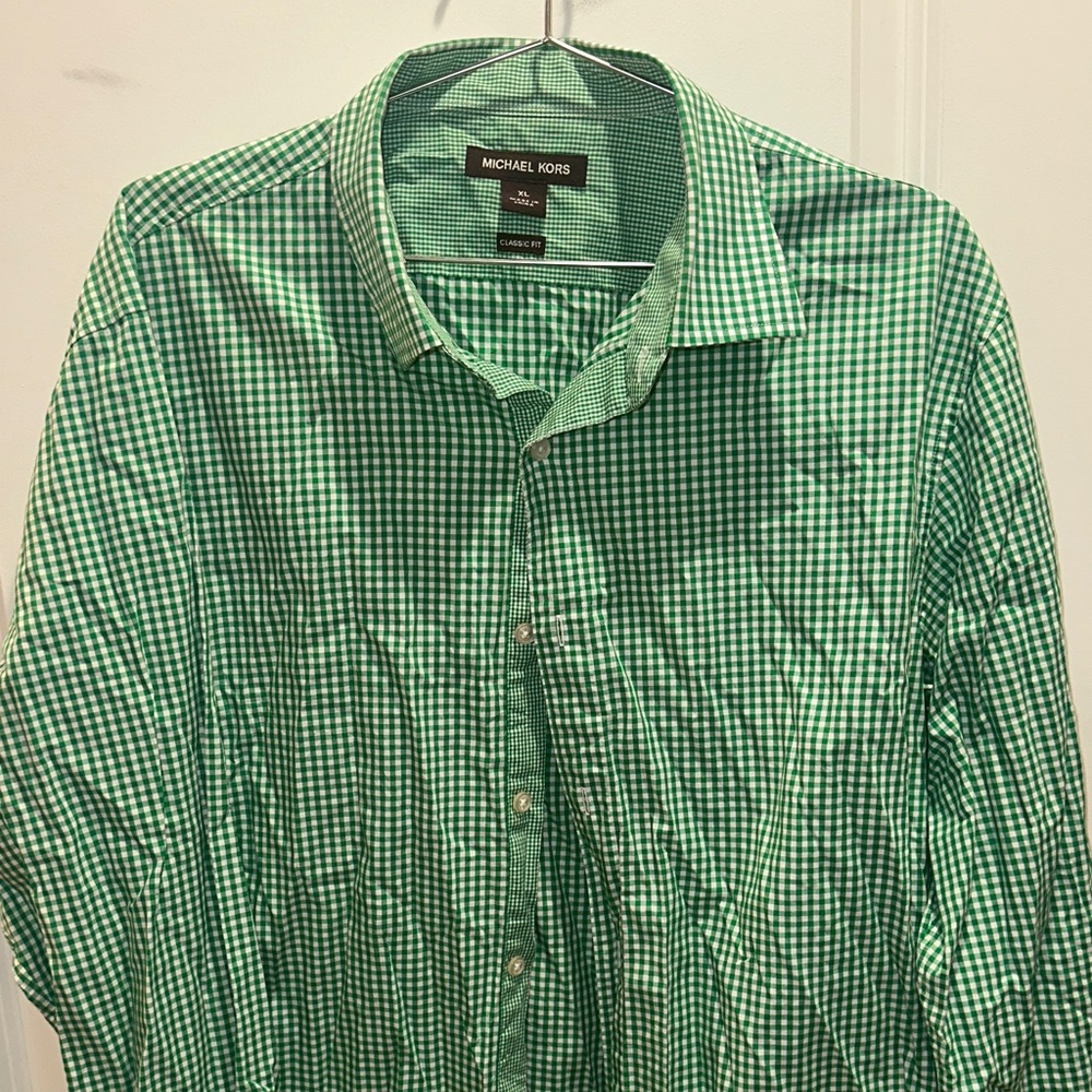 Michael Kors Men's Green Gingham Shirt